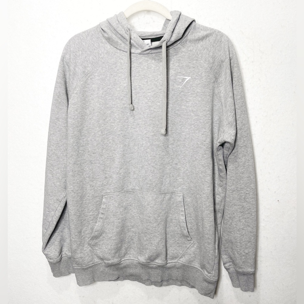 Gymshark Long Sleeve Crest Hoodie Sweatshirt Slim Fit Light Grey Marl Sz Medium
